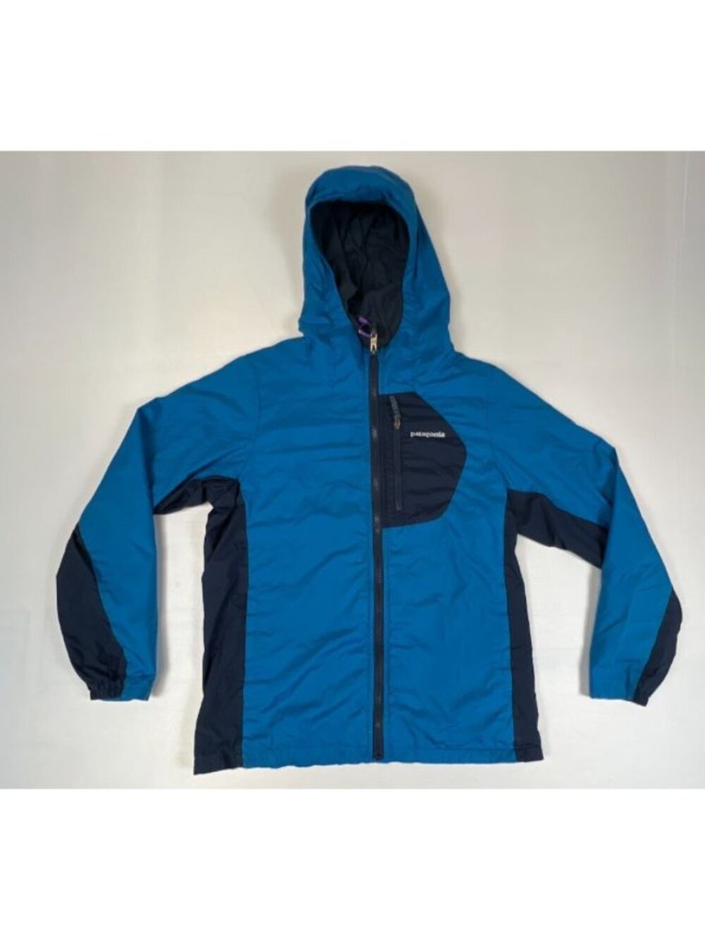 Patagonia Kids XL 14 Blue Navy Hooded Lightweight Windbreaker Full Zip Jacket